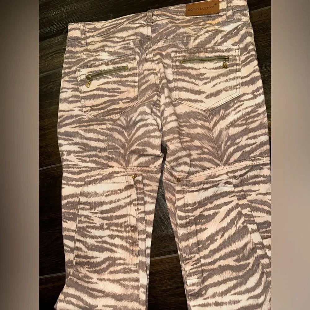 Sonia Bogner Tan and Apricot Animal print luxury jeans